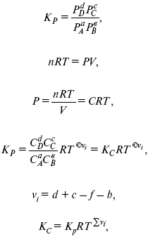 если ∑vi = 0, то Kp = Kc. ∑vi = 1 + 1 – 1 – 1 =0 – когда стехиометрический
